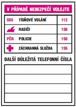 tabulka - DŮLEŽITÁ TELEFONNÍ ČÍSLA 74x105mm samolepicí