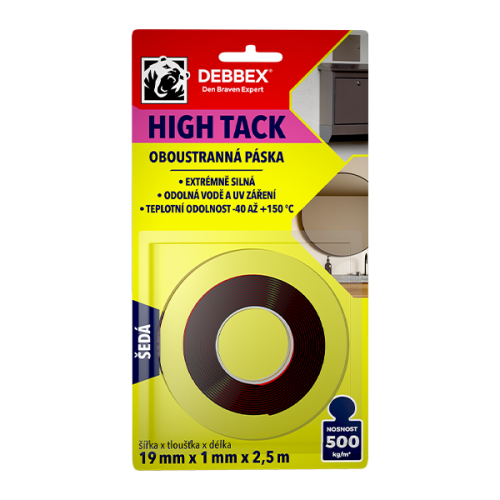 Oboustranná páska HIGH TACK 19 mm × 1 mm, délka 2,5 m šedá