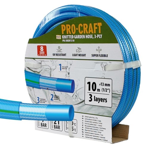 Modrá zahradní hadice Procraft PR-3KGH1310 3 vrstvy, 1/2” 10m | PR-3KGH1310