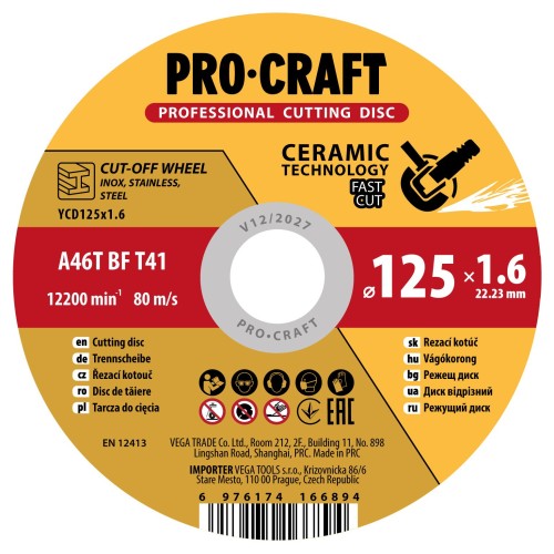 Keramický řezný kotouč Procraft YСD125x1.6 | YCD125x1.6