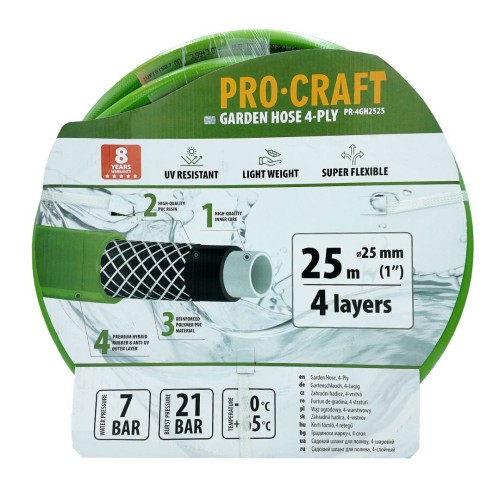 zahradní hadice 1” 25m 4 vrstvy zelená PR-4GH1315 Procraft