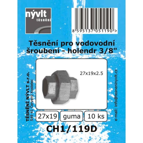 těsnění holendru vodovod.3/8” 27x19mm gum.  CH1/119D (10ks)